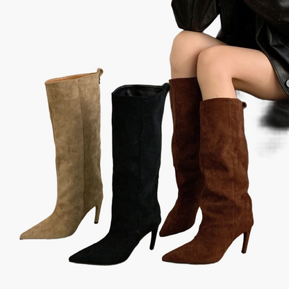 Women's boots with high heels and pointed toe – Elegant slouchy boots for autumn and winter