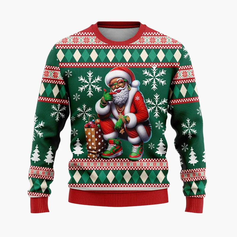 Herren Weihnachts-Pullover Hip-Hop Santa Ugly Christmas Sweater – Lustiger Party Pullover für Weihnachten
