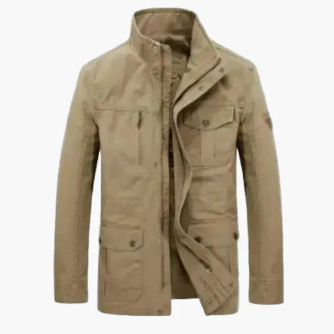Herren Freizeitjacke mit Stehkragen und Mehrfachtaschen – Lässig, Mittellang, Ideal für Alltag und Outdoor