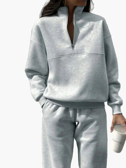 Women's Two-Piece Casual Tracksuit with Stand-Up Collar and Zipper – Casual Set for Everyday and Sports