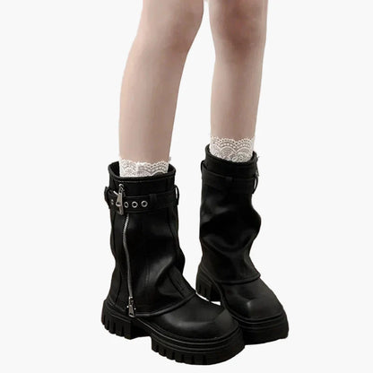 Women's platform boots with zipper and buckles trendy autumn winter look