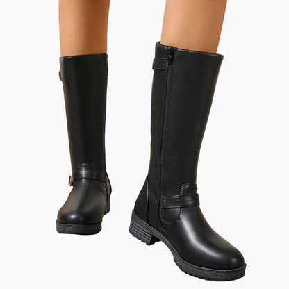 Women's boots with buckles and zipper – Fashionable knee-high boots for autumn and winter