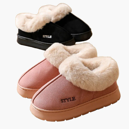 Women's winter slippers with fur collar and non-slip sole – stylish and warm slippers for home