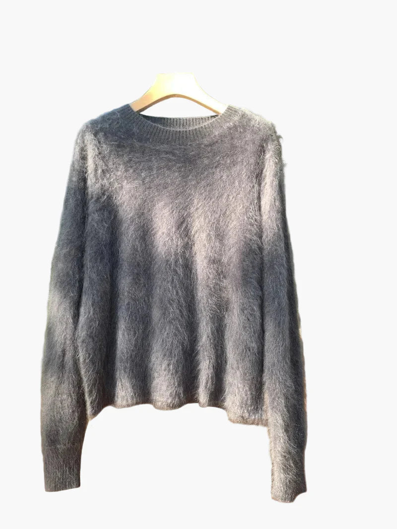 Women's Oversize Sweater with Crew Neck – Casual, Fluffy Knit Sweater for Autumn and Winter