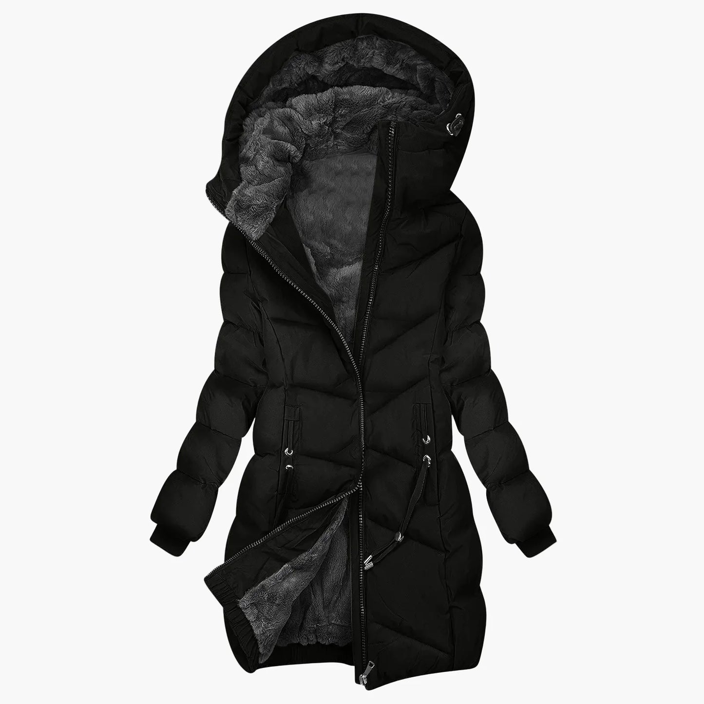 Women's Winter Quilted Coat Long with Hood – Fashionable Windproof Parka for Everyday & Outdoor