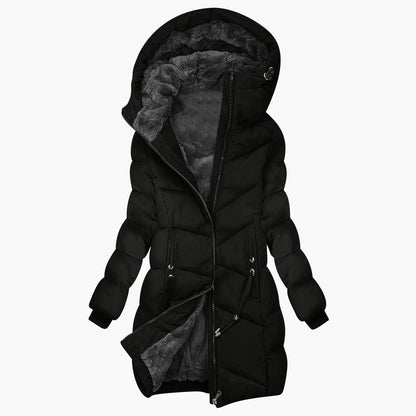 Women's Winter Quilted Coat Long with Hood – Fashionable Windproof Parka for Everyday & Outdoor