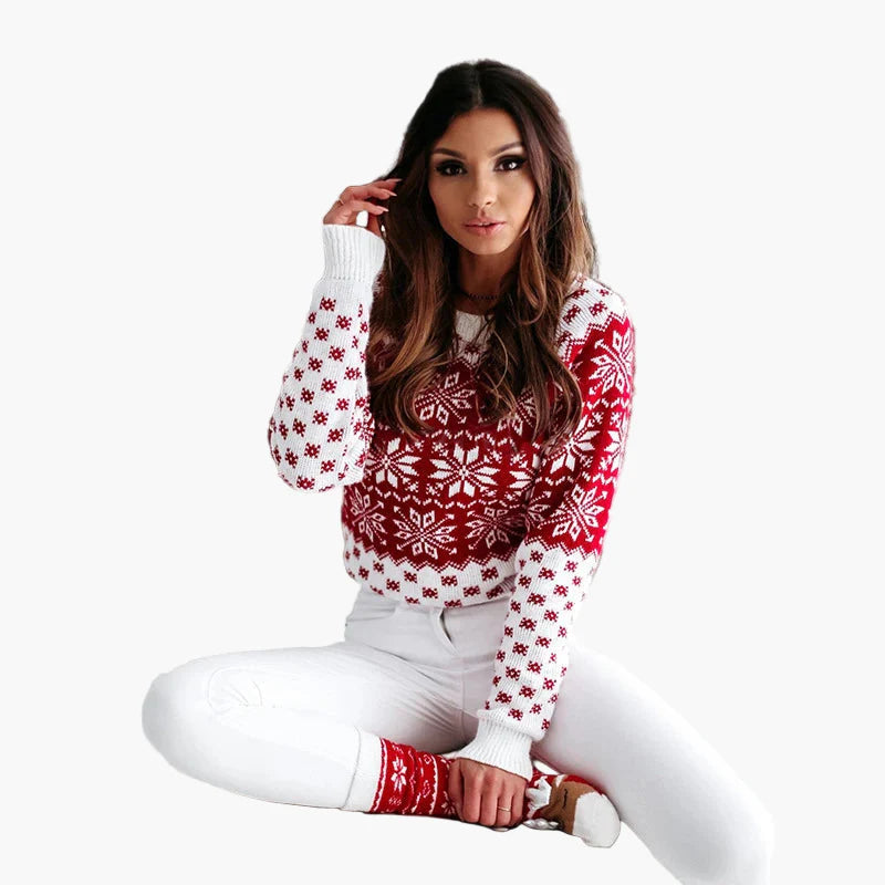 Women's Christmas Sweater with Scandinavian Pattern, Winter Casual Knit Sweater, Festive Fashion