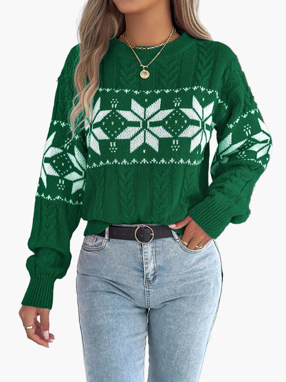 Women's Winter Sweater with Norwegian Pattern – Festive Knit Sweater for Leisure and Christmas