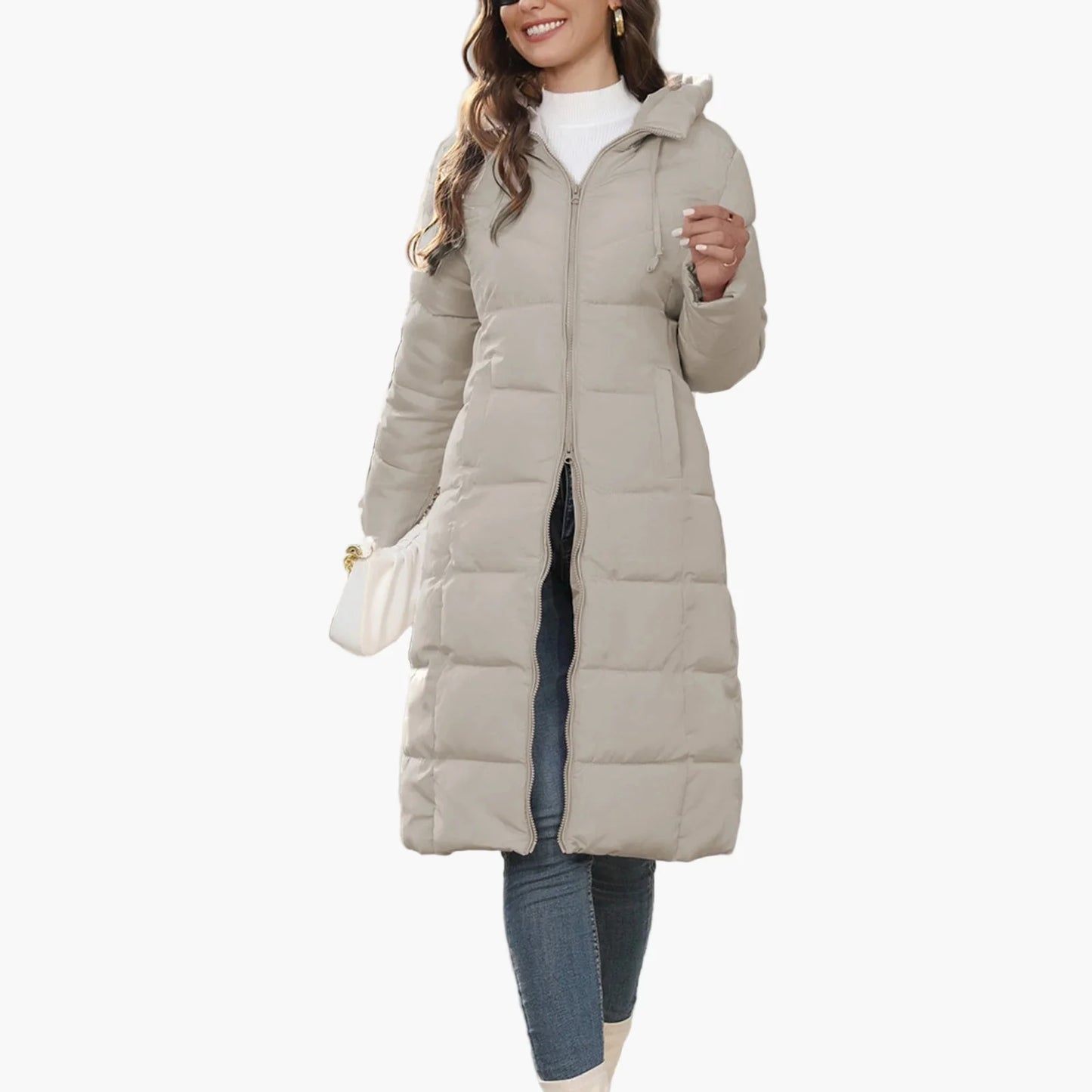 Women's quilted coat winter jacket hood long sleeve casual streetwear