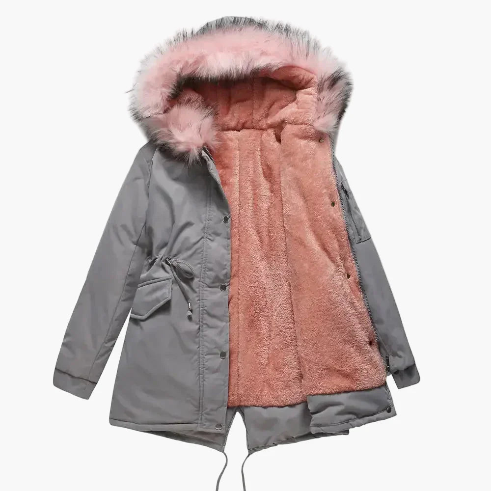 Women's winter parka with hood and faux fur – fashionable outdoor jacket for cold days