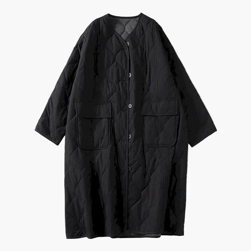 Women's quilted coat oversize, casual long jacket with buttons and pockets – perfect for autumn and winter