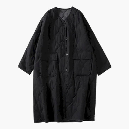 Women's quilted coat oversize, casual long jacket with buttons and pockets – perfect for autumn and winter