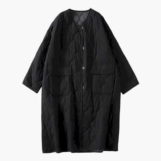 Women's quilted coat oversize, casual long jacket with buttons and pockets – perfect for autumn and winter