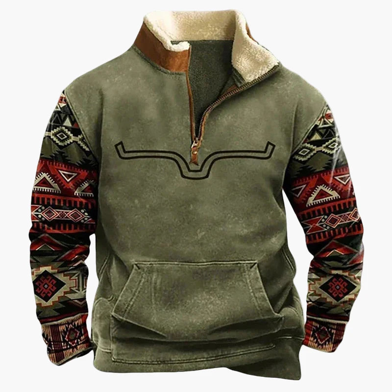 Herren Vintage Western Pullover mit Ethno-Muster – Outdoor & Freizeit