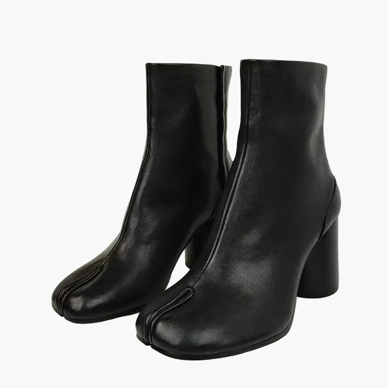 Damen Stiefeletten mit Blockabsatz und Tabi-Design, modische High-Heel-Boots für trendbewusste Looks