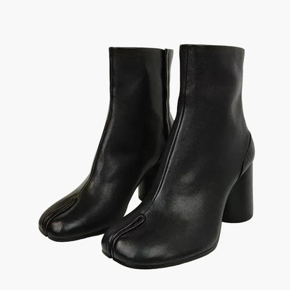 Damen Stiefeletten mit Blockabsatz und Tabi-Design, modische High-Heel-Boots für trendbewusste Looks