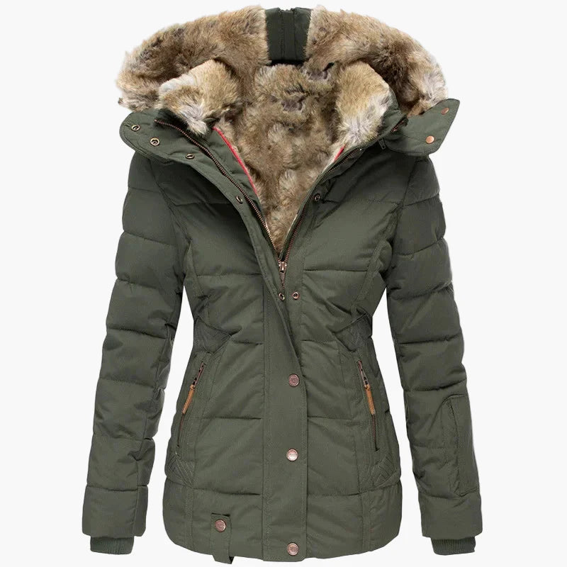 Women's winter jacket with hood and fur collar – fashionable quilted jacket for cold days