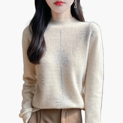 Women's sweater with rhinestone design, elegant winter sweater for leisure and office