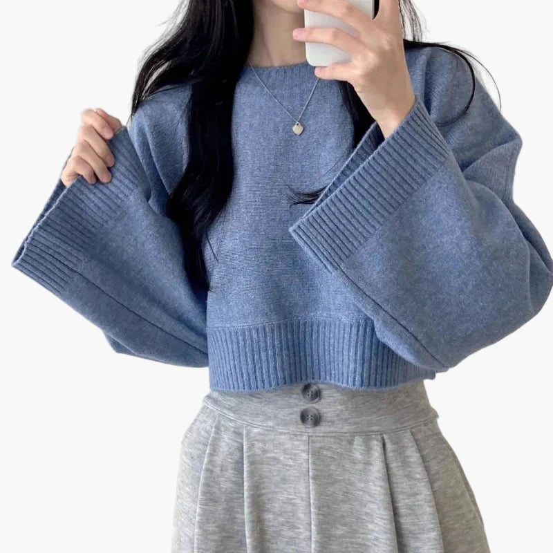 Damen Cropped Pullover mit weitem Ärmel – Modischer Freizeit-Look für Alltag und Büro