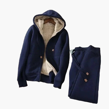 Damen Freizeit Trainingsanzug mit Kapuze – Fleecegefüttertes Set für Sport & Alltag