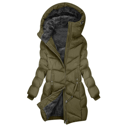 Women's Winter Quilted Coat Long with Hood – Fashionable Windproof Parka for Everyday & Outdoor