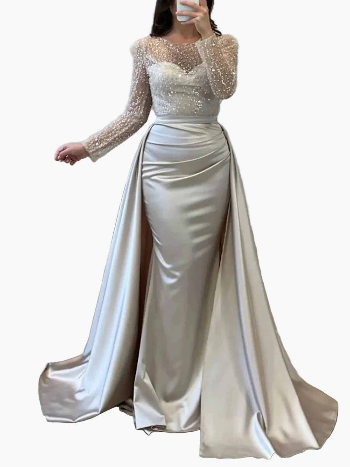 Damen Abendkleid Elegant Langarm Glitzer Partykleid für besondere Anlässe