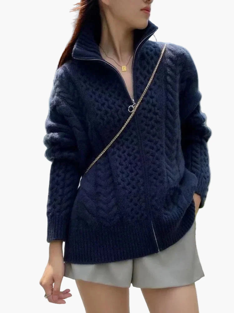 Women's knitted cardigan with cable pattern – casual cardigan for everyday and leisure use