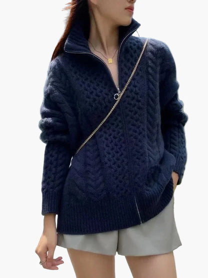 Women's knitted cardigan with cable pattern – casual cardigan for everyday and leisure use