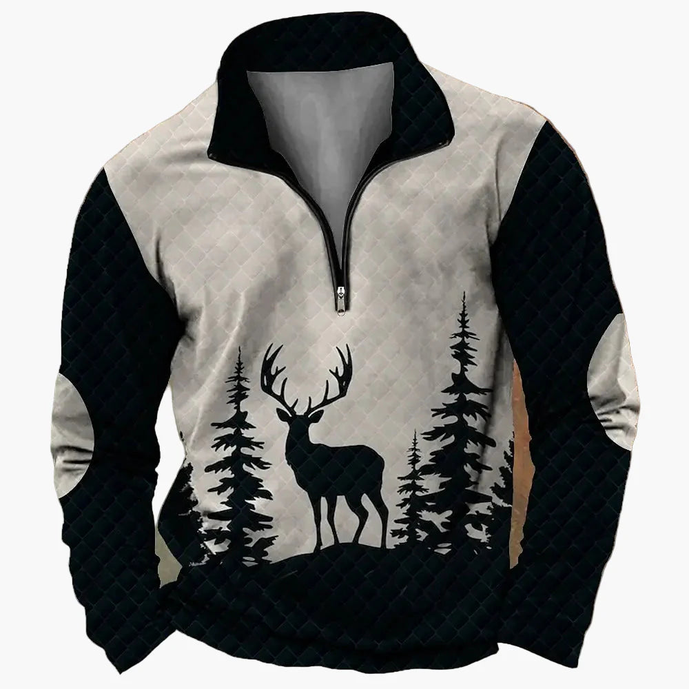 Herren Outdoor Sweatshirt mit Wildtier-Print und Stehkragen – Freizeit & Jagd