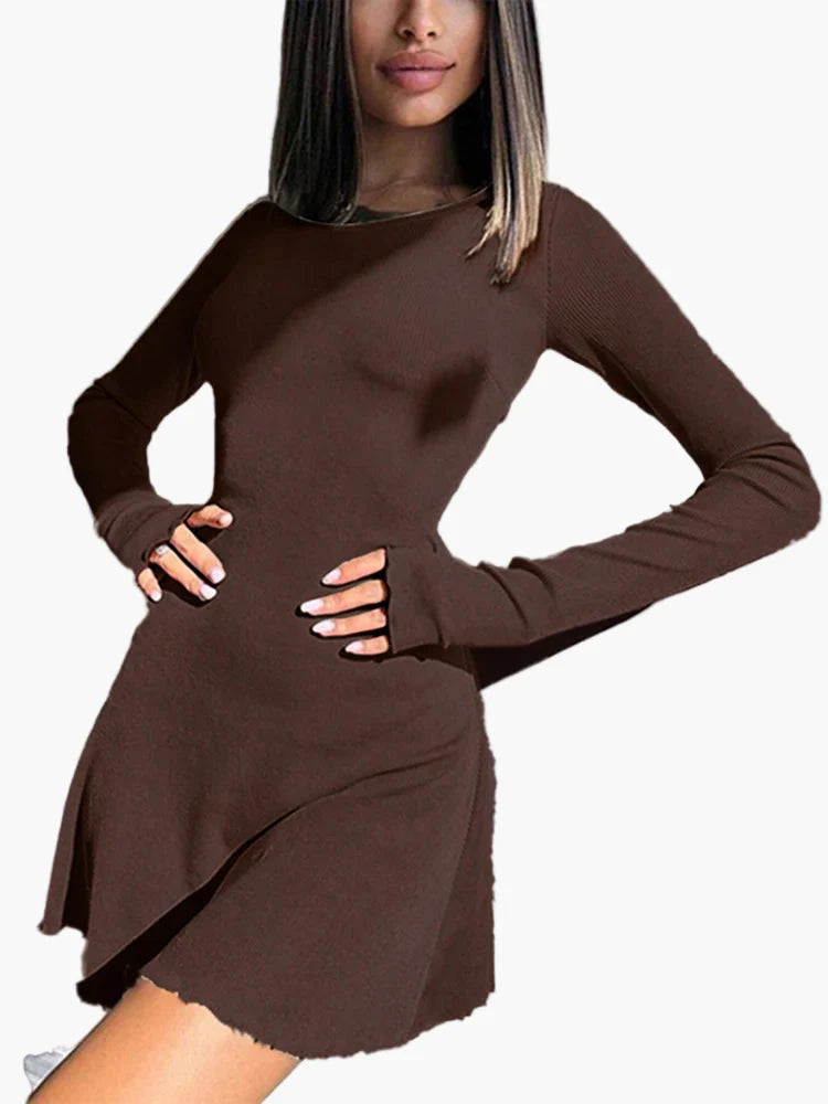 Women's long-sleeve mini dress fitted elegant for everyday and going out