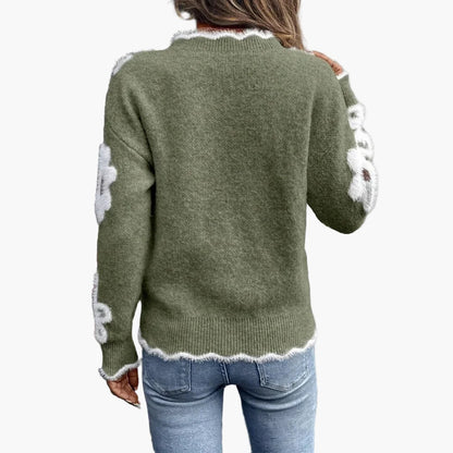 Damen Pullover mit Blumenmuster und V-Ausschnitt – Modischer Freizeit-Strickpullover für Alltag und Büro