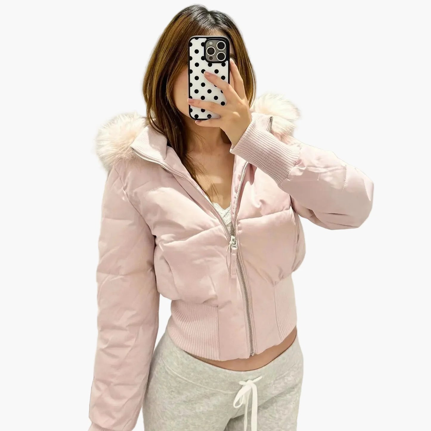Women's quilted jacket with hood and faux fur collar – fashionable winter jacket, tailored, warm, ideal for everyday and leisure use