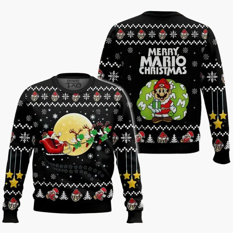 Herren Ugly Christmas Sweater – Retro Gamer Pixel Mario Pullover für Weihnachten & Gaming-Fans