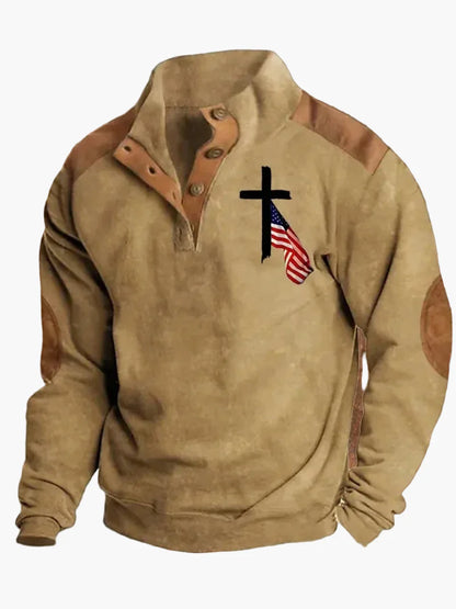 Herren Pullover im Cowboy Western Stil mit Digitaldruck und Stehkragen – Perfekt für Outdoor und Freizeit