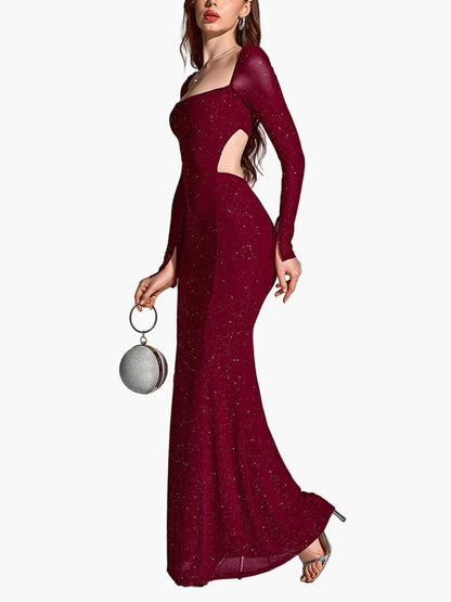 Damen Abendkleid Elegant Langarm mit Schlitz – Perfekt für festliche Anlässe & Gala