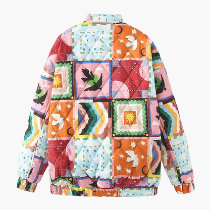 Women's Patchwork Vintage Bomber Jacket – Fashionable Casual Jacket in Retro Style