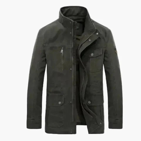Herren Freizeitjacke mit Stehkragen und Mehrfachtaschen – Lässig, Mittellang, Ideal für Alltag und Outdoor