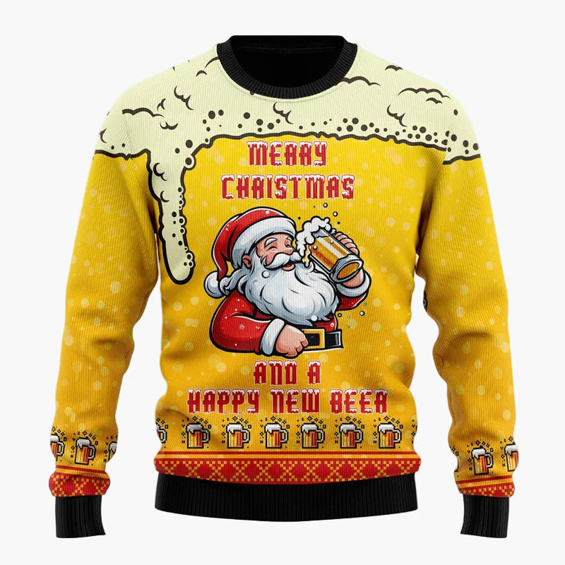Herren Weihnachtspullover Lustig – Santa mit Bier – Ugly Christmas Sweater für Weihnachtsfeiern