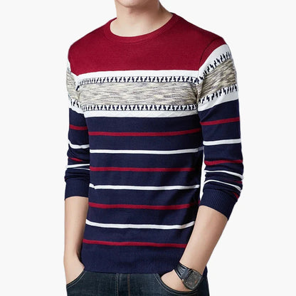 Men's crew neck knitted sweater with modern stripe pattern – Casual & stylish for everyday and leisure
