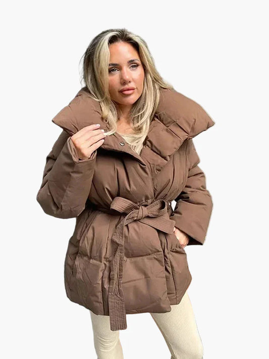 Women's winter quilted jacket with belt – fashionable, warm jacket for everyday & city use