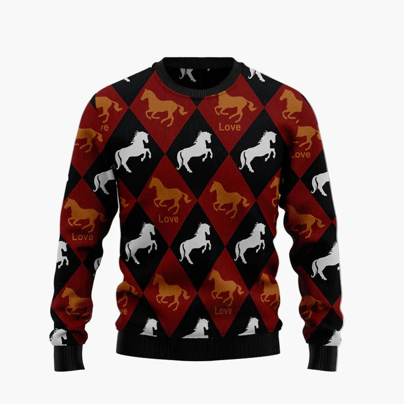 Men's & Women's Funny Horse Head Ugly Christmas Sweater – Christmas Party Knit Pullover