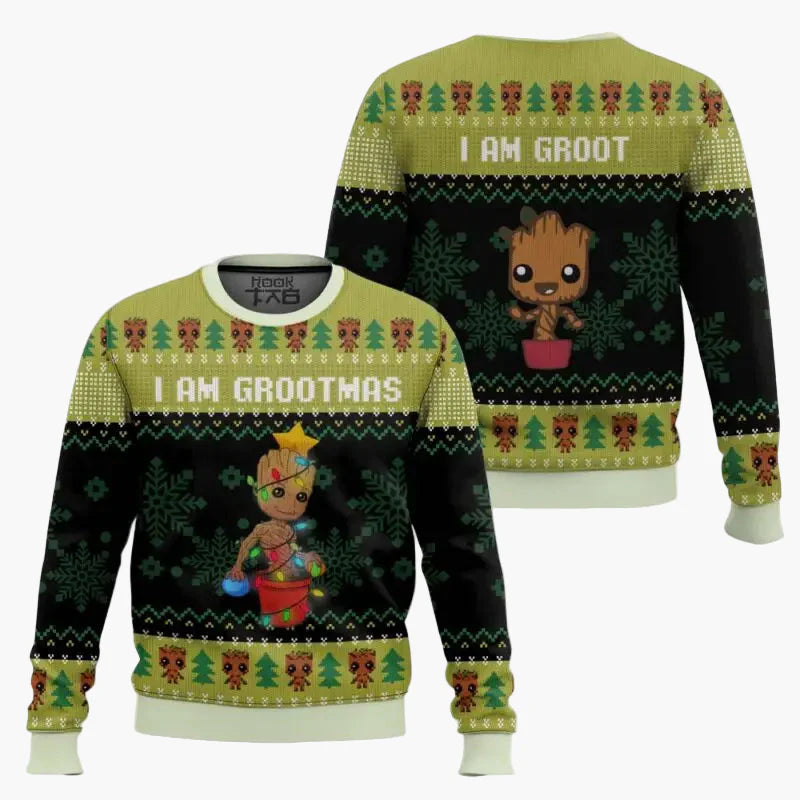 Unisex Weihnachtspullover mit Groot-Motiv – Lustiger „I Am Grootmas“ Ugly Christmas Sweater für Fans