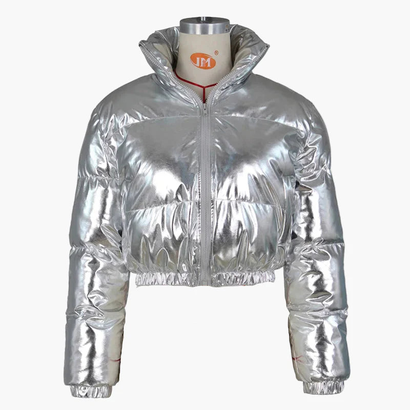 Damen Glänzende Kurze Steppjacke – Modische Trendjacke für Alltag und Ausgehen