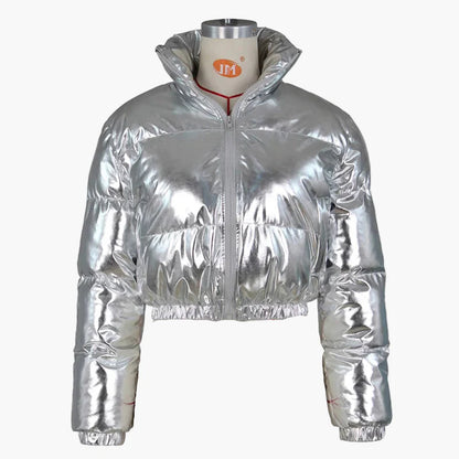 Damen Glänzende Kurze Steppjacke – Modische Trendjacke für Alltag und Ausgehen