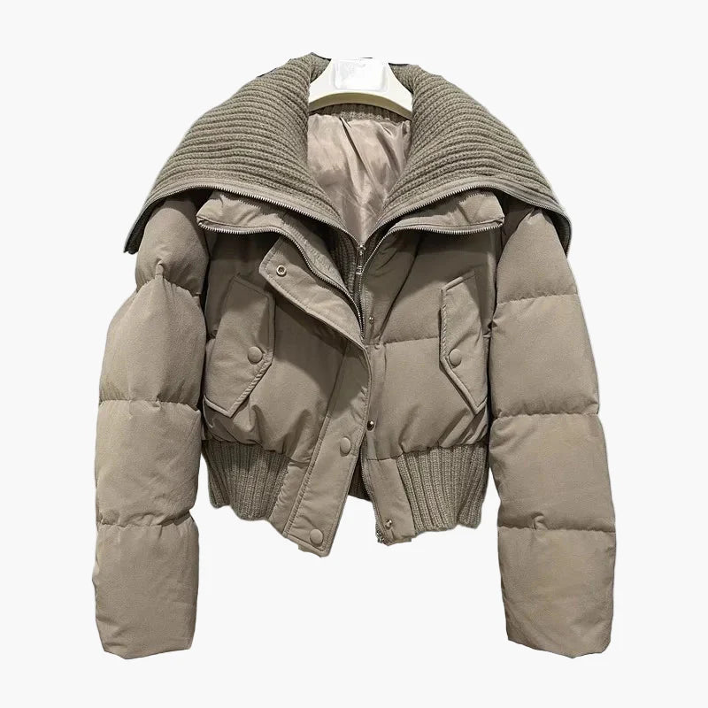 Women's Short Quilted Jacket with Large Collar – Fashionable Winter Jacket for Everyday and Leisure Use
