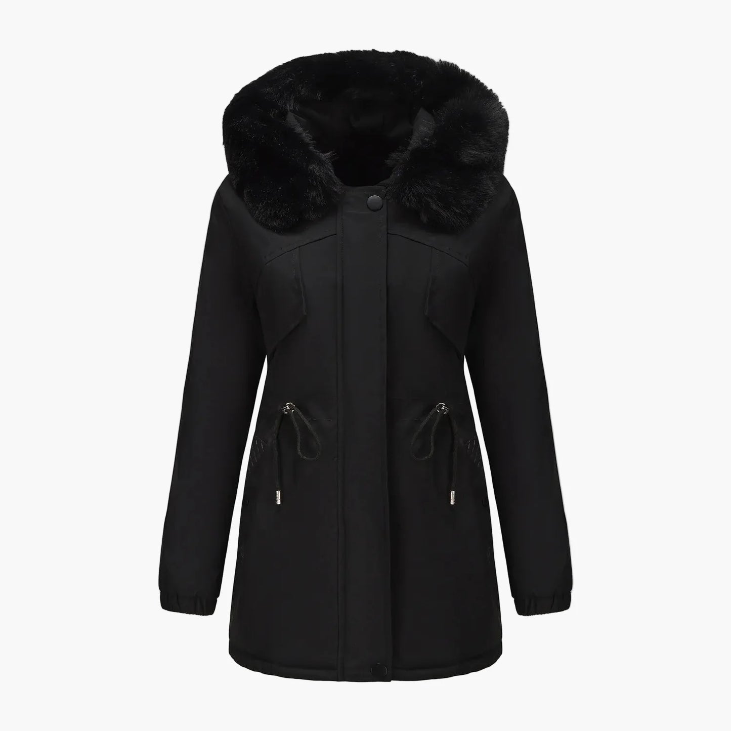 Women's winter jacket with hood and faux fur collar – Elegant parka for cold days