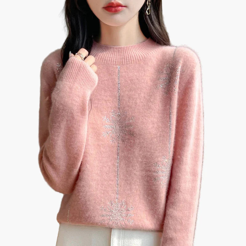 Women's sweater with rhinestone design, elegant winter sweater for leisure and office