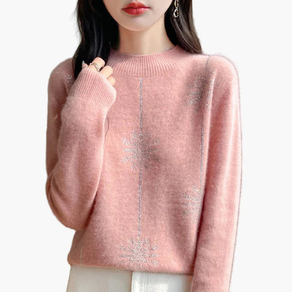 Women's sweater with rhinestone design, elegant winter sweater for leisure and office