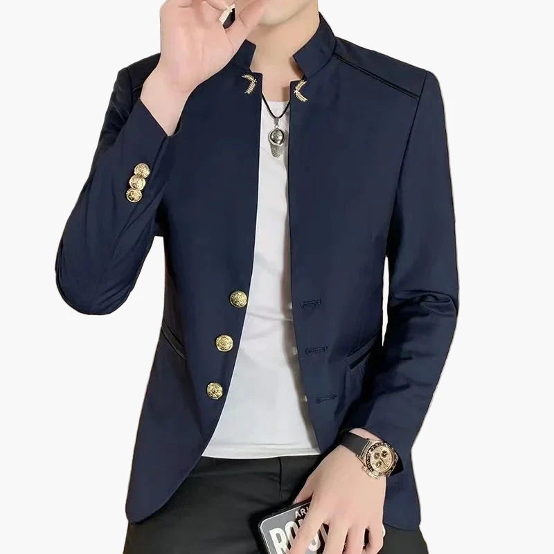 Herren Modernes Blazer Sakko mit Stehkragen – Eleganter Freizeit- und Party-Look