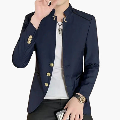 Herren Modernes Blazer Sakko mit Stehkragen – Eleganter Freizeit- und Party-Look